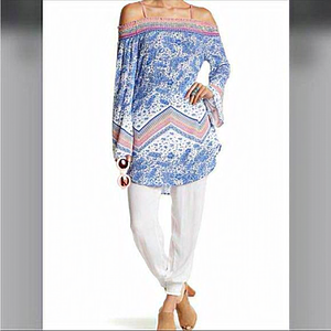 Green Dragon‎ Cold Shoulder Smocked Paisley Tunic Top